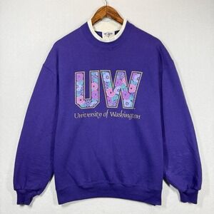 Vintage UW University of Washington Crewneck Sweatshirt Purple Floral 90s USA L